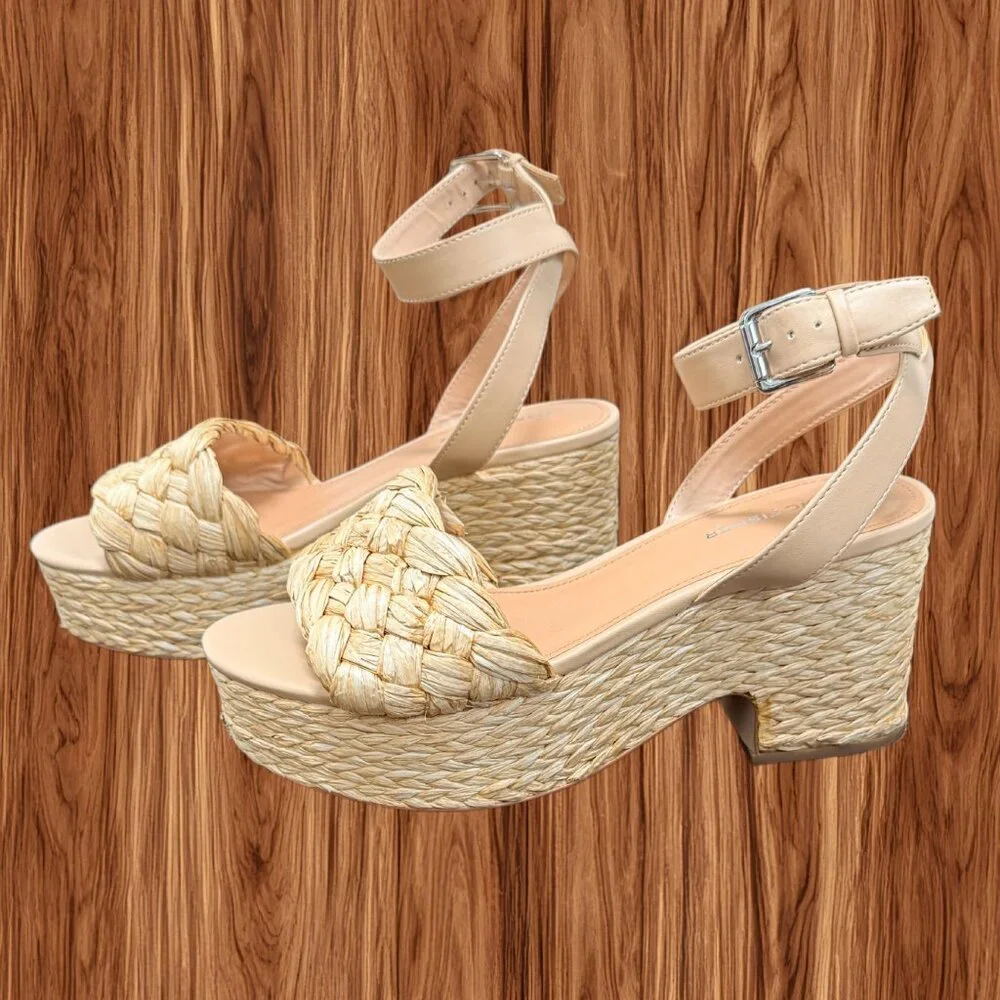 Marc‎ Fisher Women's Steel Braided Raffia Wedge Platform Sandals, Size 10